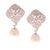 Dazzling Sterling Silver With Rhodium Overlay Dangling 7.5-8Mm  Rice Simulated Pearl And Clover Like Shaped Cut Out Design Piece Attached With Clear Cubic Zirconium