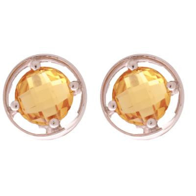 Dainty Sterling Silver With Rhodium Overlay Citrine Stud Earrings Set In A Four Prong Setting.