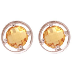 Dainty Sterling Silver With Rhodium Overlay Citrine Stud Earrings Set In A Four Prong Setting.