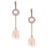 Stylish Sterling Silver With Rhodium Overlay Dangling 6.5-7Mm Rice Shaped  Simulated Pearl Earrings And Clear Cubic Zirconium Stones.