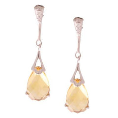 Dainty Sterling Silver With Rhodium Overlay Clear Cubic Zirconium Hanging Earrings With Pear Shaped Citrine Stone. Matching Pendant Available.