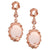 Stylish Sterling Silver With Rose Gold Overlay Dangling Oval Shaped Chalcedony Stone Earrings With Swirl Design Trimming And Clear Cubic Zirconium Stones. Matching Pendant Available.