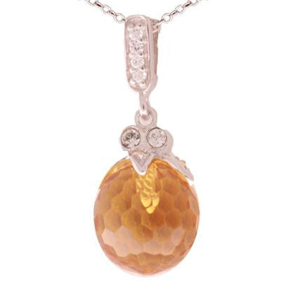 Stylish Sterling Silver With Rhodium Overlay 14-15Mm Round Citrine Swarovski Stone With White Swarovski Stones Around. Matching Earrings Available.