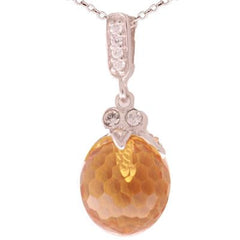 Stylish Sterling Silver With Rhodium Overlay 14-15Mm Round Citrine Swarovski Stone With White Swarovski Stones Around. Matching Earrings Available.