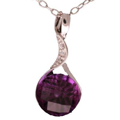 Dainty Sterling Silver With Rhodium Overlay Clear Cubic Zirconium Drop Style Pendant With Round Amethyst Stone. Matching Earrings Available.
