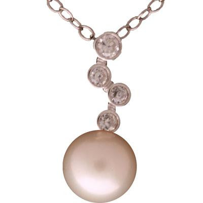 Dainty Sterling Silver With Rhodium Overlay Bubble Clear Cubic Zirconium Pendant With 7-7.5 Mm Round White  Hanging. Matching Earrings Available