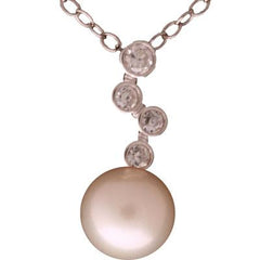 Dainty Sterling Silver With Rhodium Overlay Bubble Clear Cubic Zirconium Pendant With 7-7.5 Mm Round White  Hanging. Matching Earrings Available