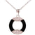 Trendy Sterling Silver With Rhodium Overlay Circle Shaped Cut Out Black Agate With Two Marquise Shapes On Top And Bottom With Clear Cubic Zirconium Stones.