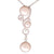 Dainty Sterling Silver With Rhodium Overlay Swirl Shaped Dangling Roped Pendant With 9-9.5Mm  Simulated Pearl Hanging And 8-8.5Mm And 5-5.5Mm Button Shaped Simulated Pearls And Clear Cubic Zirconium Stones. Matching