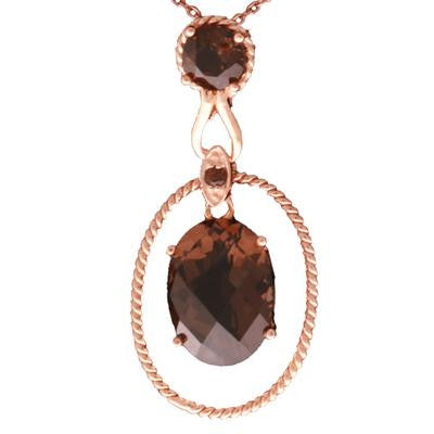 Stylish Sterling Silver With Rose Gold Overlay Oval Like Shaped Roped Cut Out Pendant With Round Smokey Quartz Stone On Top And Oval Shaped One Dangling In Center. Matching Earring Available.