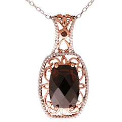 Trendy Sterling Silver With Rhodium And Rose Gold Overlay Oval Like Shaped Smokey Quartz Stone In Center Set In A Four Prong Setting With Swirl Shaped Design Around And Roped Trimming.