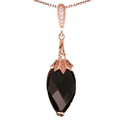 Stylish Sterling Silver With Rose Gold Overlay Teardrop Like Shaped Smokey Quartz Stone In Center With Cubic Zirconium Stones Around. Matching Earrings Available.
