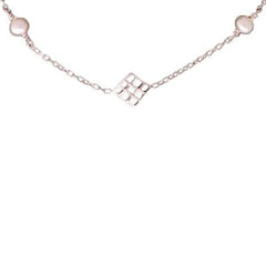 Dainty Sterling Silver With Rhodium Overlay 16 Inch With 2 Inch Extender Chain Style Necklace With Diamond Shaped Pieces And 4-4.5Mm X 4 White  Simulated Pearls Alternating Along Chain.