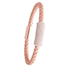 Trendy Italian Sterling Silver With Rhodium Rose Gold Overlay And White Cubic Zirconium Stone Braided Style Bangle.