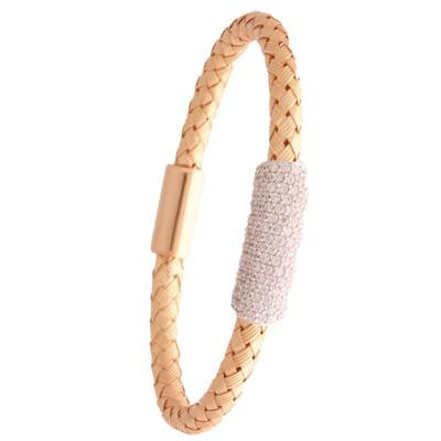 Trendy Italian Sterling Silver With Yellow Gold Overlay And White Cubic Zirconium Stones Braided Style Bangle.