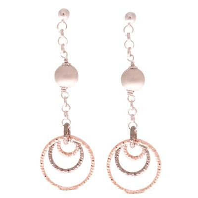 Dainty Italian Sterling Silver Tri Color Rose Rhodium And Black Rhodium Overlay Dangling Earrings. Matching Necklace Available.