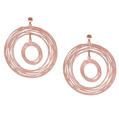 Trendy Italian Sterling Silver With Rose Overlay Large Circle Shaped Mesh Style Earrings.