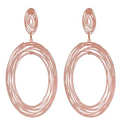 Trendy Italian Sterling Silver With Rose Gold Overlay Oval Shaped Mesh Style Dangling Earrings.