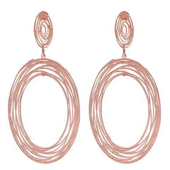 Trendy Italian Sterling Silver With Rose Gold Overlay Oval Shaped Mesh Style Dangling Earrings.