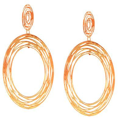 Trendy Italian Sterling Silver With Yellow Gold Overlay Oval Shaped Mesh Style Dangling Earrings.