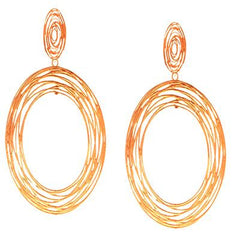 Trendy Italian Sterling Silver With Yellow Gold Overlay Oval Shaped Mesh Style Dangling Earrings.