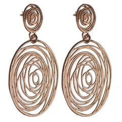 Trendy Italian Sterling Silver With Rose Gold Overlay Oval Shaped Wired Earrings.