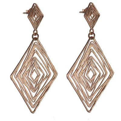 Trendy Italian Sterling Silver With Rose Gold Overlay Diamond Like Shaped Wired Hanging Earrings.