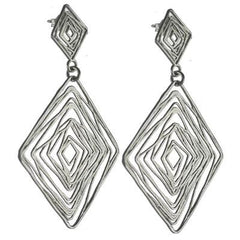 Trendy Italian Sterling Silver With Rhodium Overlay Diamond Shaped Wired Style Hanging Earrings.