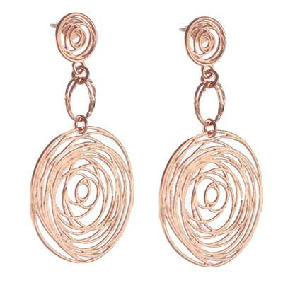 Trendy Italian Sterling Silver With Rose Gold Overlay Circle Shaped Wired Style Hanging Earrings.