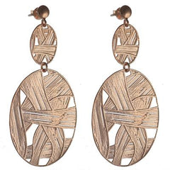 Trendy Italian Sterling Silver With Rose Gold Overlay Large Oval Shaped Weave Style Hanging Earrings.