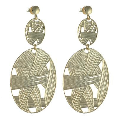Trendy Italian Sterling Silver With Yellow Gold Overlay Circle Shaped Weave Style Hanging Earrings.
