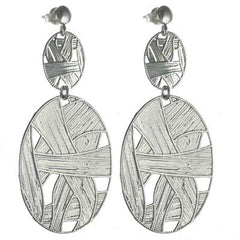 Trendy Italian Sterling Silver With Rhodium Overlay Oval Shaped Weaved Hanging Earrings.