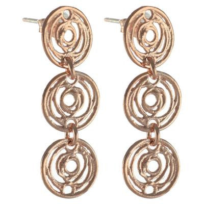 Trendy Italian Sterling Silver With Rose Gold Overlay Circle Shaped Wired Dangling Earrings.