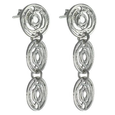 Trendy Italian Sterling Silver With Rhodium Overlay Circle Shaped Dangling Wired Earrings.
