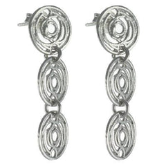 Trendy Italian Sterling Silver With Rhodium Overlay Circle Shaped Dangling Wired Earrings.