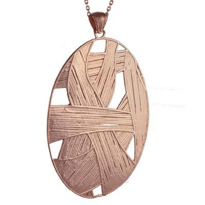 Trendy Italian Sterling Silver With Rose Gold Overlay Oval Shaped Weaved Style Pendant.