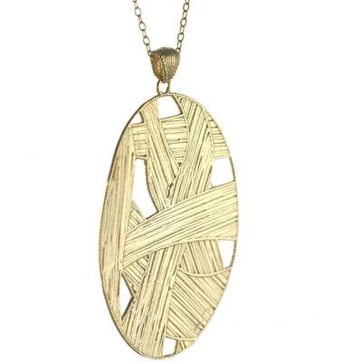 Trendy Italian Sterling Silver With Yellow Gold Overlay Oval Shaped Weaved Style Pendant.