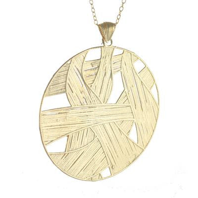 Stunning Italian Sterling Silver With Yellow Gold Overlay Circle Shaped Weaved Style Pendant.