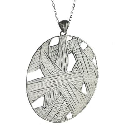 Stunning Italian Sterling Silver With Rhodium Overlay Circle Shaped Weaved Style Pendant.