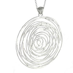 Trendy Italian Sterling Silver With Rhodium Overlay Circle Shaped Wired Style Filled In Pendant.