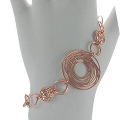 Trendy Italian Sterling Silver With Rose Gold Overlay Circle Shaped Linked Style 7.5 Inch Bracelet.