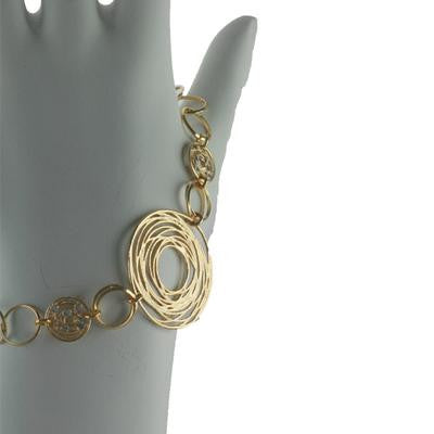Trendy Italian Sterling Silver With Yellow Gold Overlay Circle Shaped 7.5 Inch Bracelet.