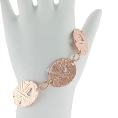 Trendy Italian Sterling Silver With Rose Gold Overlay Oval Shaped Weaved Design Linked 8 Inch Bracelet. Length Includes Approximately 1 Inch Extender.