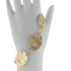 Trendy Italian Sterling Silver With Yellow Gold Overlay Oval Shaped Weave Design Linked Style 8 Inch Bracelet Which Includes Approximately A 1 Inch Extender.