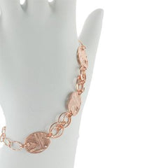 Dainty Italian Sterling Silver With Rose Gold Overlay Oval And Circle Shaped Linked Weaved Design 8 Inch Bracelet Which Includes Approximately A 1 Inch Extender.