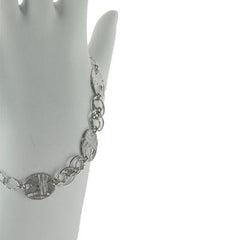 Dainty Italian Sterling Silver With Rhodium Overlay Oval And Circle Linked 8 Inch Bracelet With Approximately 1 Inch Extender.