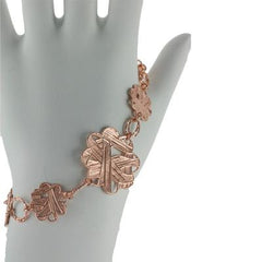 Dainty Italian Sterling Silver With Rose Gold Overlay Flower Shaped Linked 8 Inch Bracelet With Approximately 1 Inch Extender.