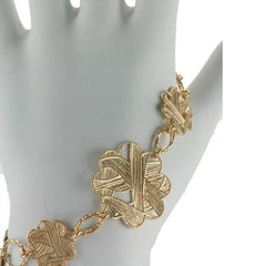 Dainty Italian Sterling Silver With Yellow Gold Overlay Flower Shaped Linked With Weave Design 8 Inch Bracelet With Approximately 1 Inch Extender.