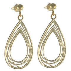 Dainty Italian Sterling Silver With Yellow Gold Overlay Oval Teardrop Shaped Wired Style Hanging Earrings.