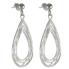 Trendy Italian Sterling Silver With Rhodium Overlay Teardrop Shaped Wired Style Hanging Earrings
